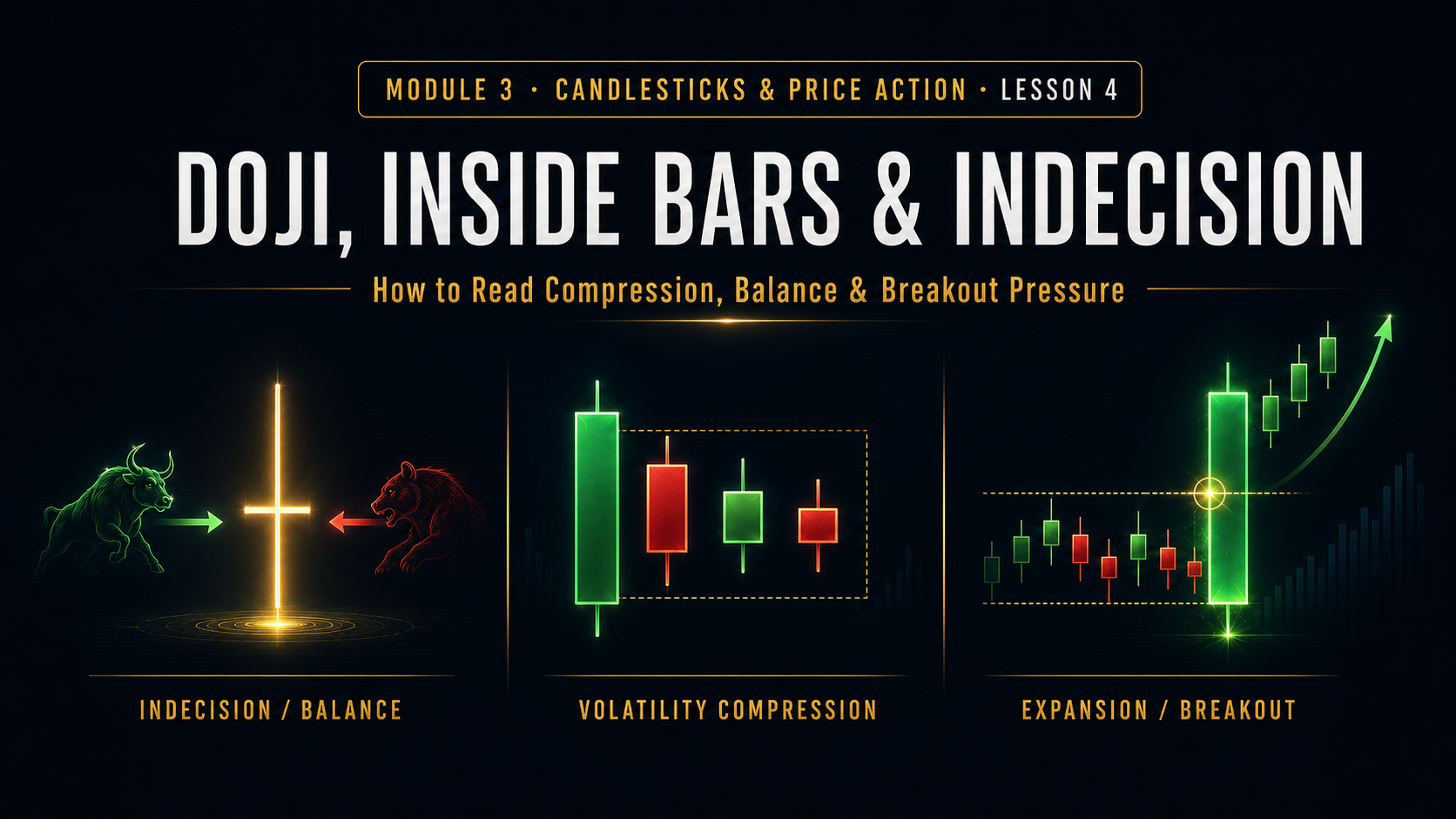 Doji, Inside Bars & Indecision: How to Read Compression, Balance & Breakout Pressure