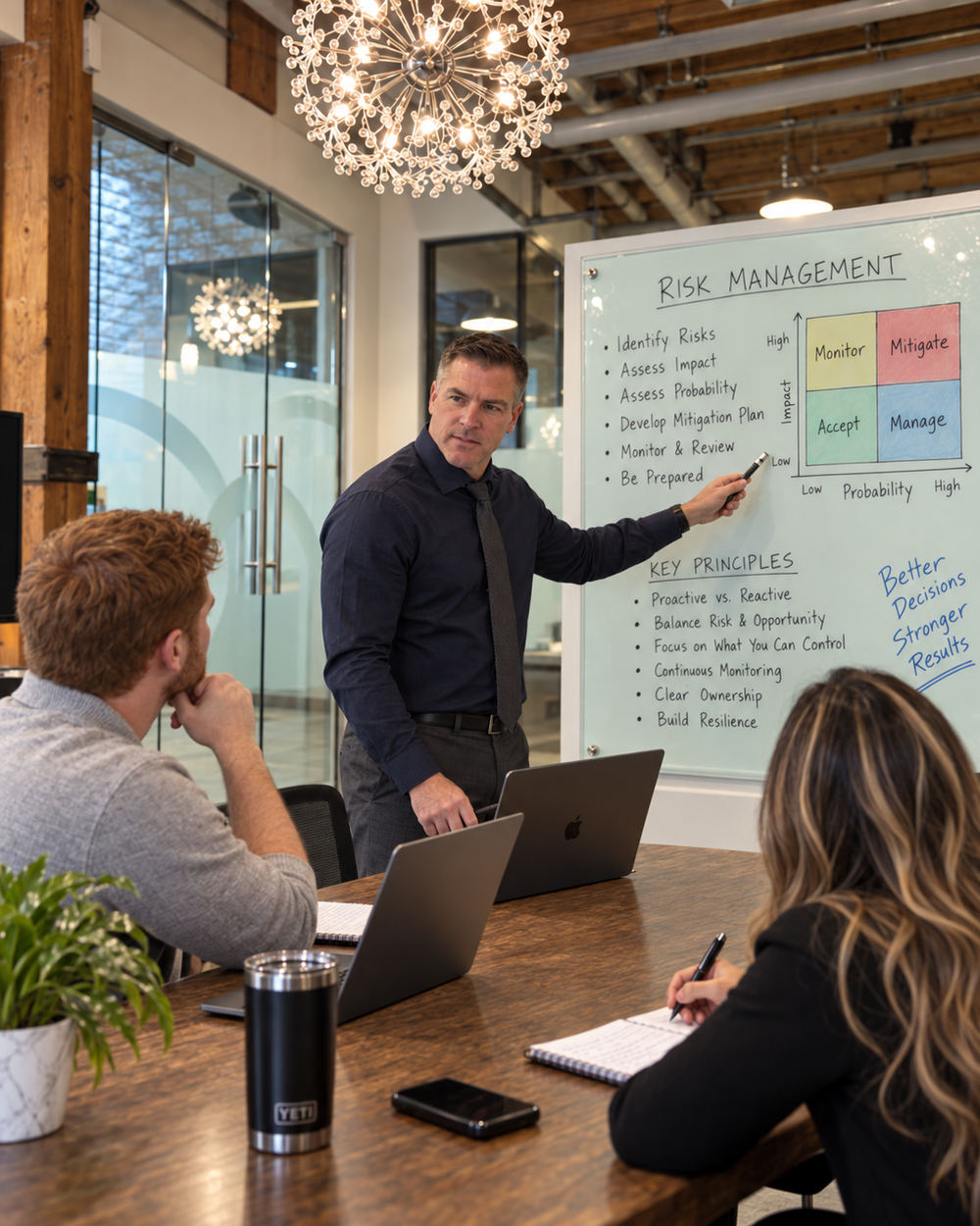 Instructor presenting risk-management concepts during a trading workshop